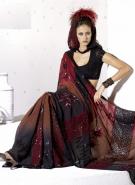 Индийское сари из креп-жоржета тёмных оттенков