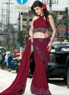 Тёмно-алое индийское сари из креп-жоржета