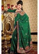 Зелёное индийское сари из креп-жоржета