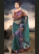 Зелёное индийское сари с прозрачностью