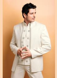 Креативный белый свадебный / вечерний френч (воротник — стойка) + брюки + рубашка