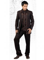 Модный мужской френч цвета бистр + брюки + рубашка