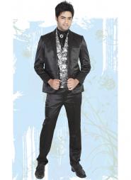 Чёрный атласный мужской костюм-тройка (с жилетом) + рубашка