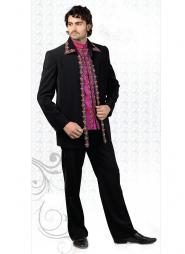 Чёрный мужской френч + брюки + яркая рубашка