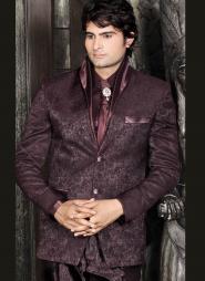 Бордовый необычный мужской костюм-тройка (с жилетом) + рубашка + галстук с брошью