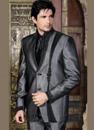 Серый дизайнерский мужской костюм-двойка + рубашка + галстук с брошью