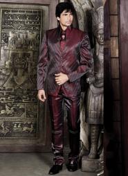 Тёмно-алый элитный дорогой мужской костюм-двойка + рубашка + галстук с брошью