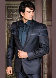 Антрацитовый деловой мужской костюм-двойка + рубашка + галстук с брошью