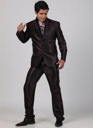 Тёмно-сливовый стильный мужской костюм-тройка из атласа (с жилетом)