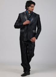 Чёрный необычный мужской костюм-двойка из атласа