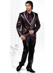 Тёмно-пурпурный атласный мужской костюм-двойка + рубашка