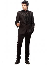 Чёрный классический мужской костюм-двойка + рубашка + галстук с брошью