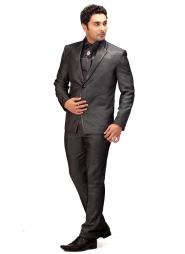 Мужской классический костюм-двойка из атласа цвета мокрого асфальта + рубашка + галстук с брошью