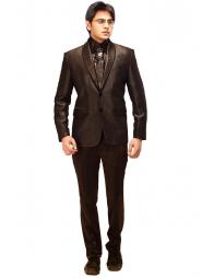 Кофейный классический мужской костюм-двойка из атласа + рубашка + галстук с брошью
