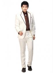 Сливочный современный свадебный / вечерний мужской костюм-двойка из атласа + рубашка + галстук с брошью