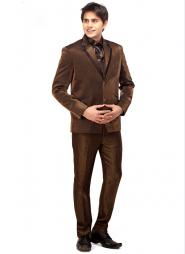 Коричневый классический мужской костюм-двойка из атласа + рубашка + галстук с брошью