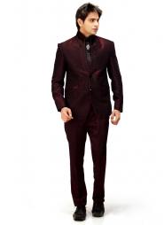 Бордовый стильный мужской костюм-двойка + рубашка + галстук с брошью