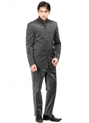 Серый восточный мужской френч (воротник — стойка) из парчи + брюки