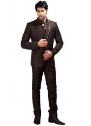 Кофейный классический мужской костюм-двойка из жаккардовой ткани + рубашка + галстук с брошью
