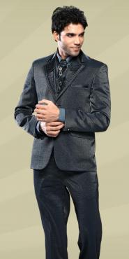 Серый классический мужской костюм-тройка (с жилетом) + рубашка + галстук с брошью