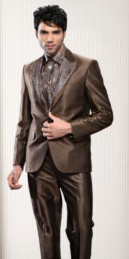 Тёмно-коричневый классический мужской костюм-двойка + рубашка + галстук с брошью