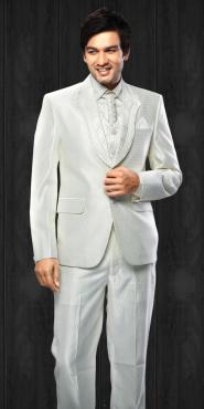 Классический белый свадебный / вечерний мужской костюм-тройка (с жилетом) + рубашка + галстук с брошью