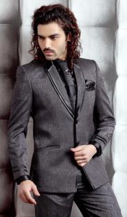 Классический мужской костюм-двойка цвета мокрого асфальта + рубашка + галстук с брошью