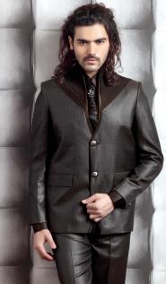 Тёмно-серый восточный мужской костюм-двойка + рубашка + галстук с брошью