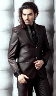 Антрацитовый праздничный мужской костюм-двойка + рубашка + галстук с брошью