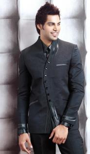 Тёмно-серый необычный мужской костюм-двойка + рубашка + галстук с брошью