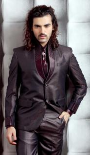 Тёмно-пурпурный стильный мужской костюм-двойка + рубашка + галстук с брошью