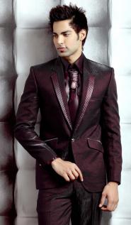 Бордовый классический мужской костюм-двойка + рубашка + галстук с брошью