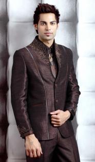 Красновато-коричневый вечерний мужской костюм-двойка + рубашка + галстук с брошью