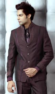 Тёмно-пурпурный красивый мужской костюм-двойка + рубашка + галстук с брошью