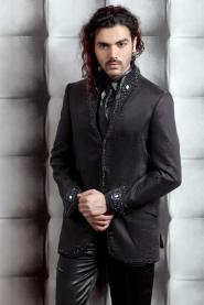 Антрацитовый оригинальный мужской костюм-двойка + рубашка + галстук с брошью