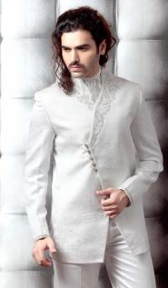 Красивый свадебный / вечерний мужской костюм-двойка из жаккардовой ткани цвета айвори