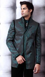 Сине-зелёный сценический / концертный мужской костюм-двойка