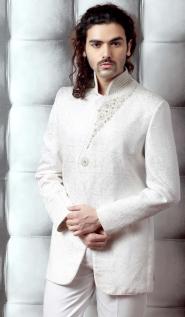 Стильный свадебный / вечерний френч (воротник — стойка) из жаккардовой ткани цвета морской раковины