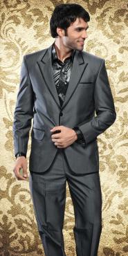 Свинцовый деловой недорогой мужской костюм-двойка + рубашка
