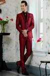Тёмно-красный мужской костюм-двойка + рубашка + галстук с брошью