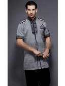 Чёрно-серый мужской индийский национальный костюм из льна