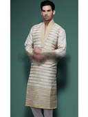 Бело-кремовый мужской индийский национальный костюм из парчи