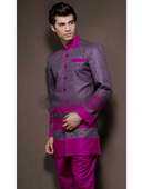 Пурпурный мужской индийский национальный костюм из льна