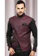 Тёмно-бордовый классический летний мужской жилет из льна, с карманами, воротник — стоечка