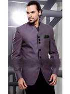Сиреневый мужской френч (воротник — стойка) из льна