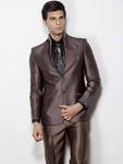 Кофейный мужской костюм-двойка + шёлковая рубашка + галстук с брошью