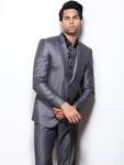 Серый приталенный мужской костюм-двойка + шёлковая рубашка
