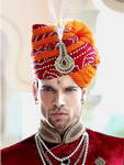 Двухцветный индийский мужской тюрбан / чалма / сафа с брошью