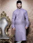 Бело-сиреневый мужской индийский национальный костюм из льна