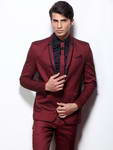 Тёмно-красный мужской костюм-двойка + чёрная рубашка + галстук с брошью